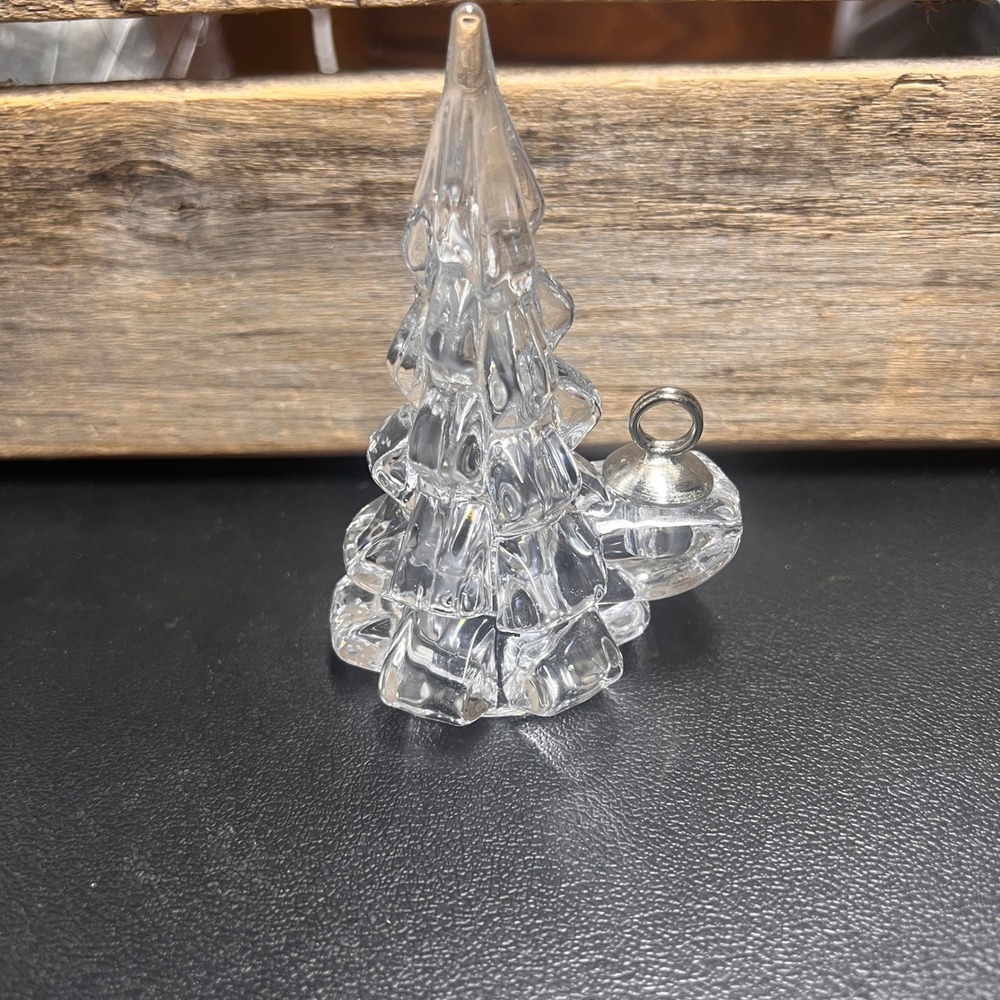 Clear Glass Christmas Tree Figurine with Silver Ring Accent 4.5" Holiday Decor